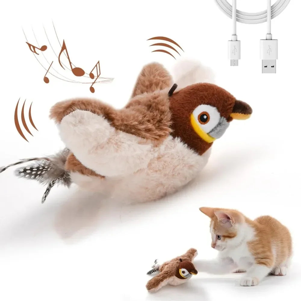 Interactive Chirping & Flapping Bird Cat Toy – Rechargeable Plush with Catnip