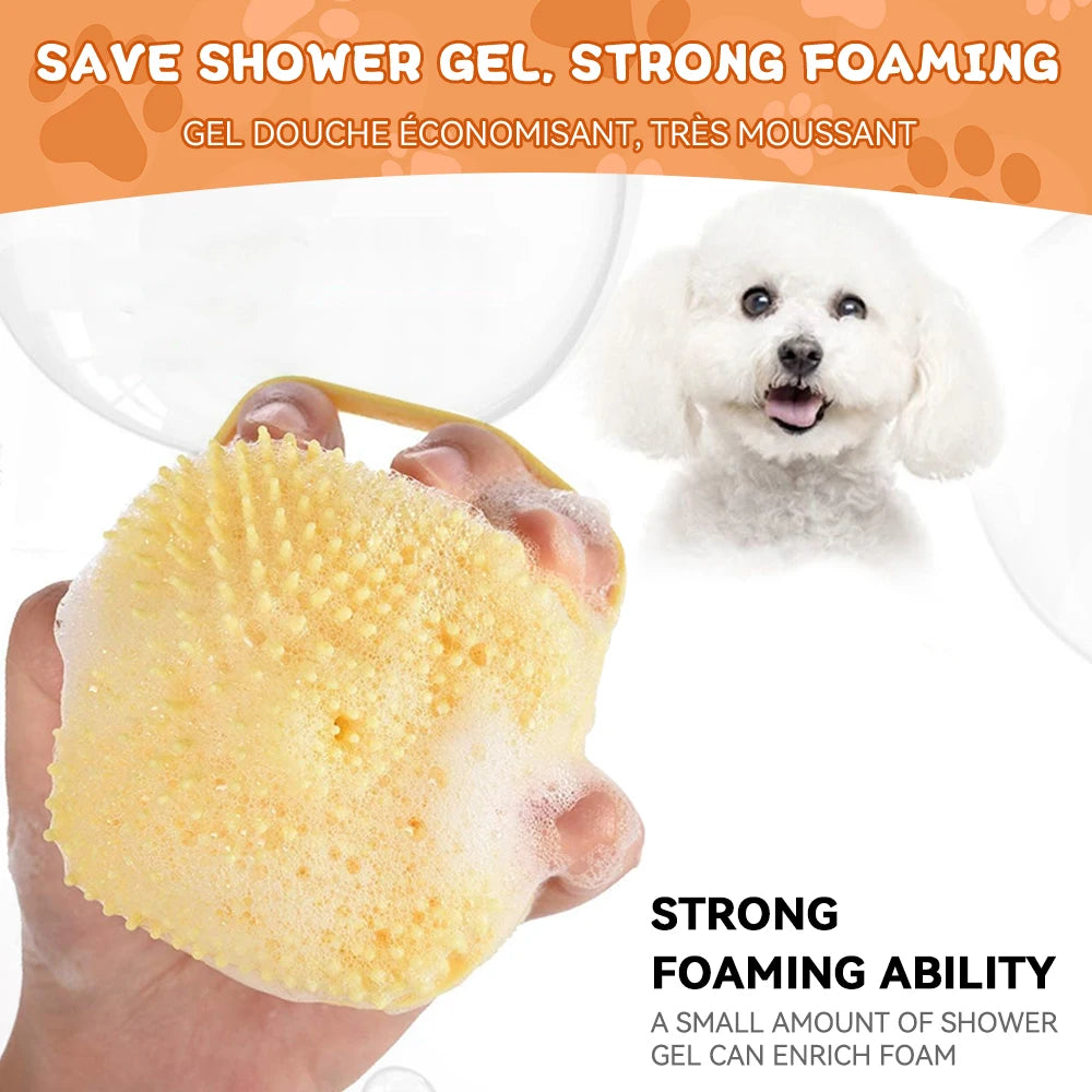 2-in-1 Dog Bathing Brush with Shampoo Dispenser – Soft Silicone Pet Massage & Grooming Brush for Dogs & Cats