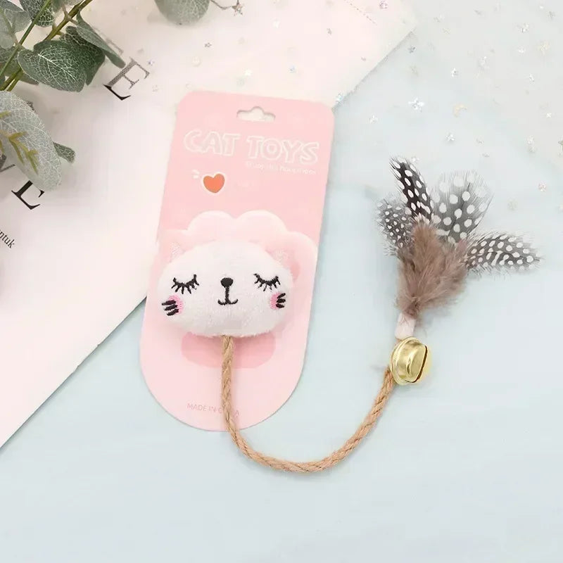 Feather Bell Cat Toy with Catnip – Animal Shape Molar Rod & Hemp Rope Chew Toy