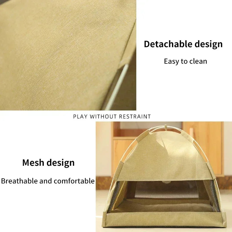 Pet Tent Bed – Removable Canvas Cat Sofa, Semi-Enclosed Cat House & Dog Cave Hut