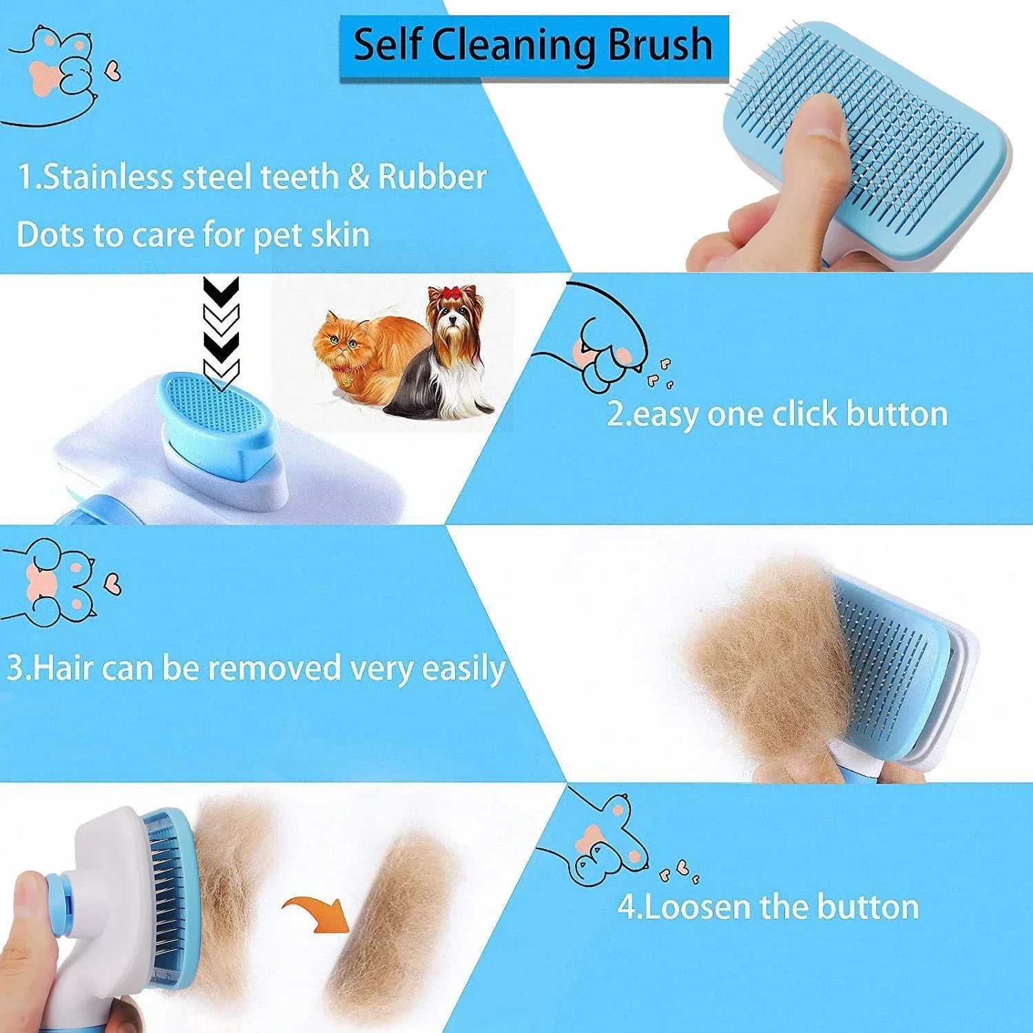 Pet Hair Remover Brush 🐾 Grooming Comb for Long-Haired Dogs & Cats