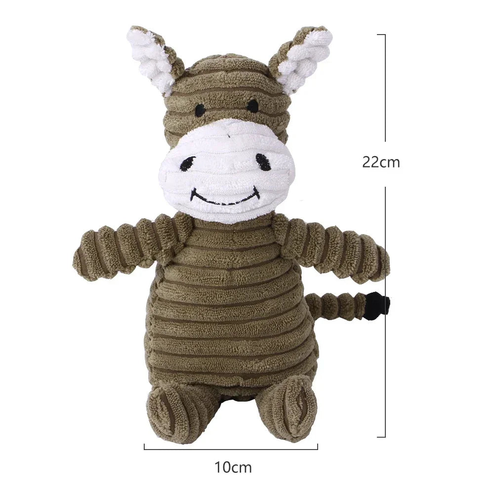 Plush Animal Squeaky Dog Toy – Bite Resistant Corduroy Chew Toy for Small & Large Dogs, Puppy Training Toy