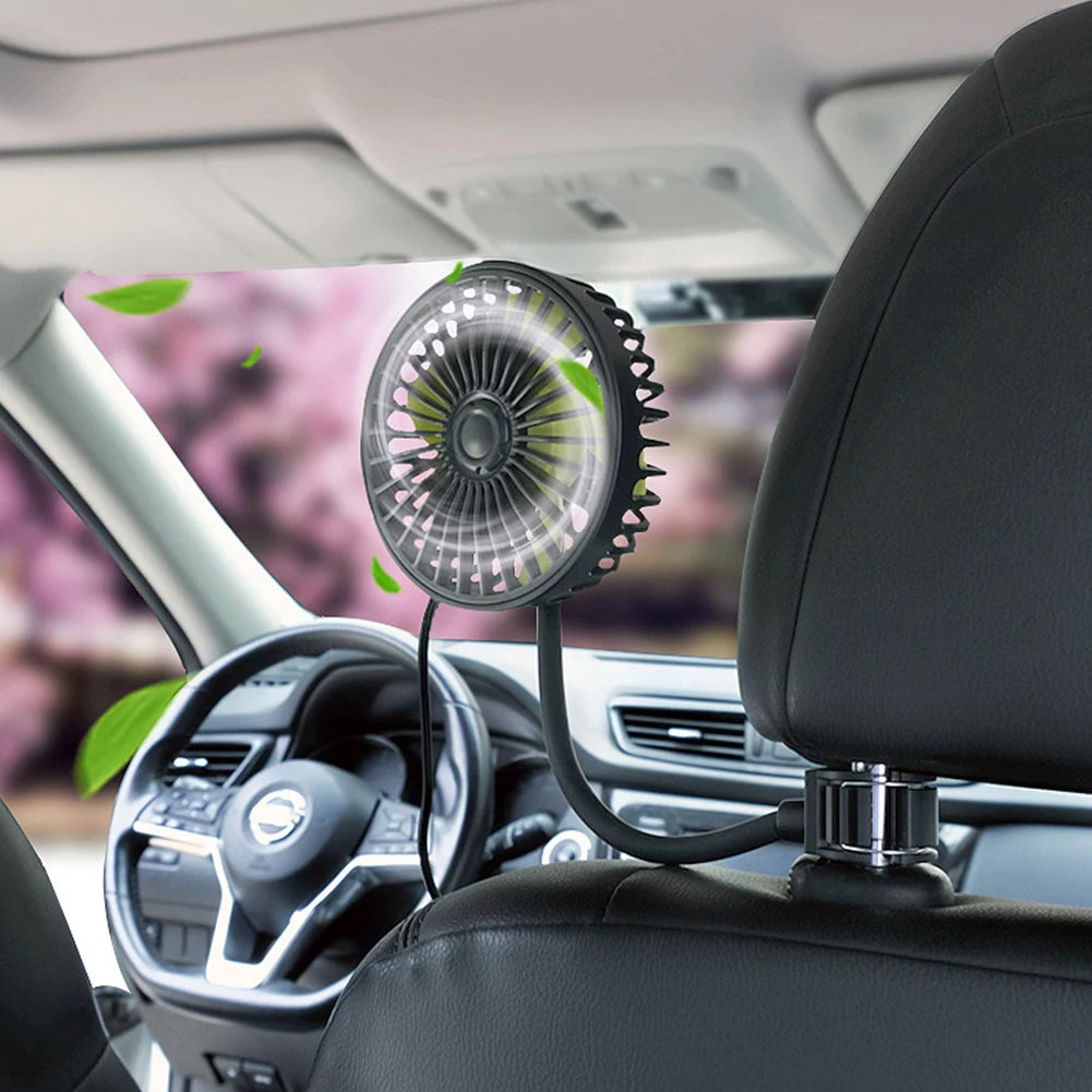 Car Air Cooling Fan – USB Powered Back Seat Fan with 3-Speed Wind Adjustment & 5 ABS Fan Blades