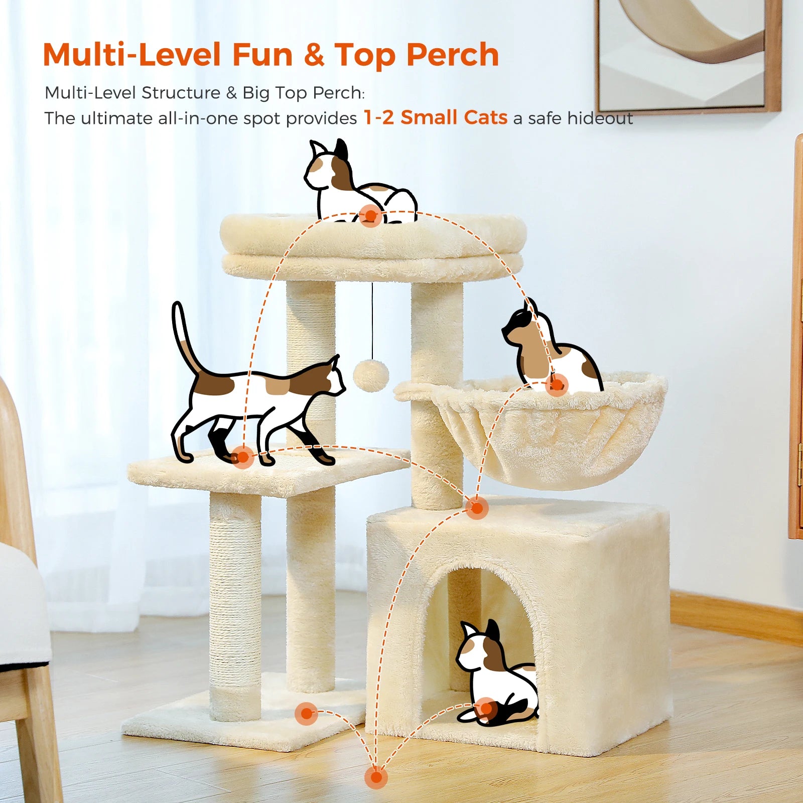 Cat Tree Tower – Scratching Posts, Hammock & Perch