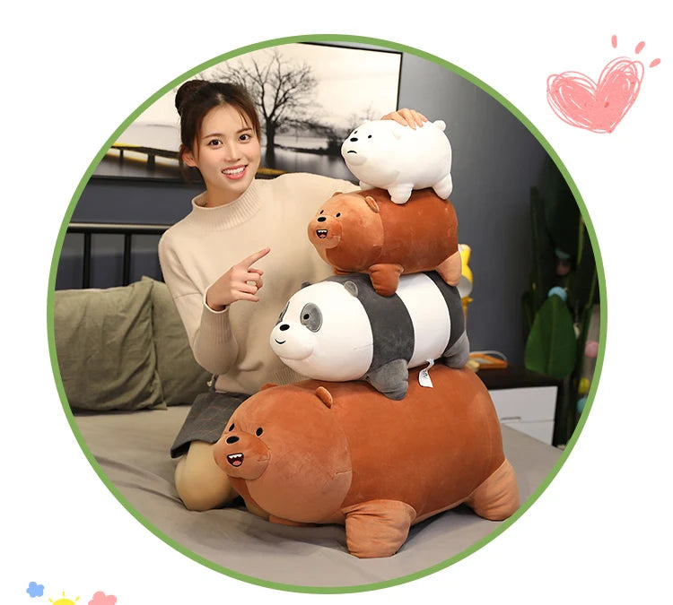 🧸 Original We Bare Bears Plush Toys – Grizzly, Panda & Ice Bear Stuffed Dolls 🐻🐼❄️