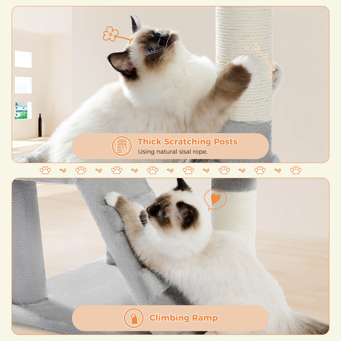🐾 Cat Tree Tower Condo – Plush Perch, Hammock & Sisal Scratching Posts