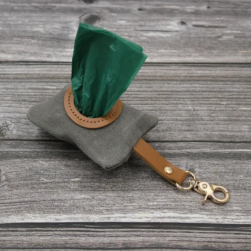 Canvas Pet Dog Poop Bag Holder – Adjustable Leash Attachment