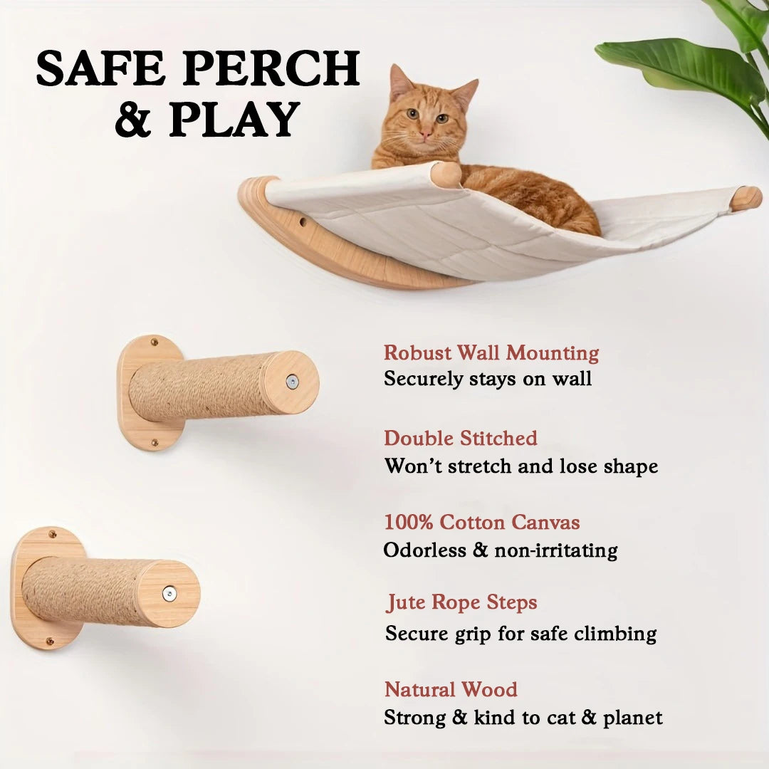 🐾 Wall-Mounted Cat Hammock with Steps – Cozy, Space-Saving Cat Shelf