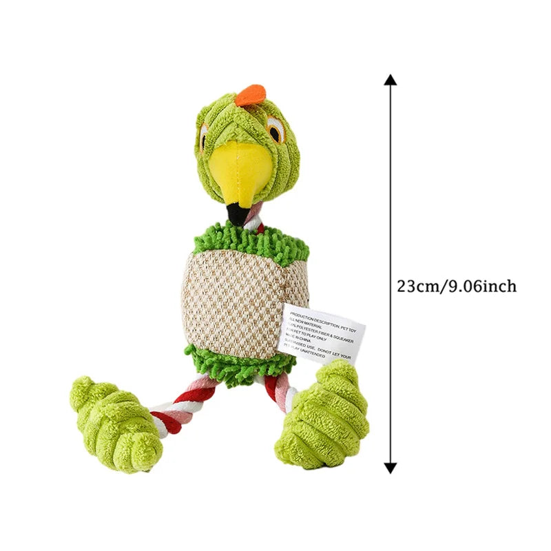 Plush Bird Dog Toy – Squeaky Rope Chew & Interactive Play 🐦🐾