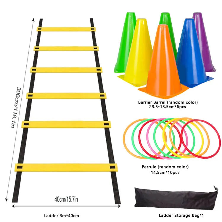 Agility Speed Ladder Nylon Straps Marking Discs Exerciser Resistance Drag Parachutes Sports Running Warm-Up Training Ladder Tool