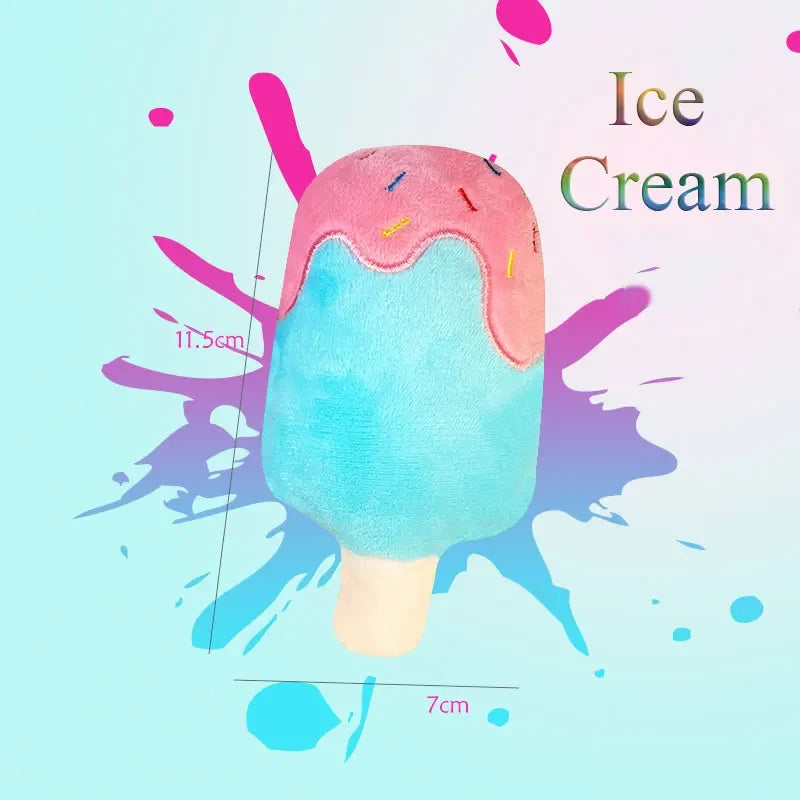 🧸 Plush Dog Toys – Squeaky Soft Pet Chew Toys (Ice Cream, Fries, Hamburger)