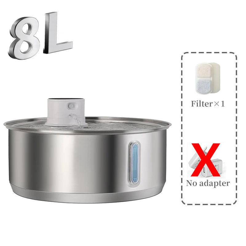 🐕 8L Automatic Stainless Steel Dog Water Fountain – Wireless Battery & Sensor Dispenser