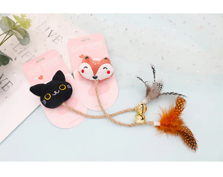 Feather Bell Cat Toy with Catnip – Animal Shape Molar Rod & Hemp Rope Chew Toy