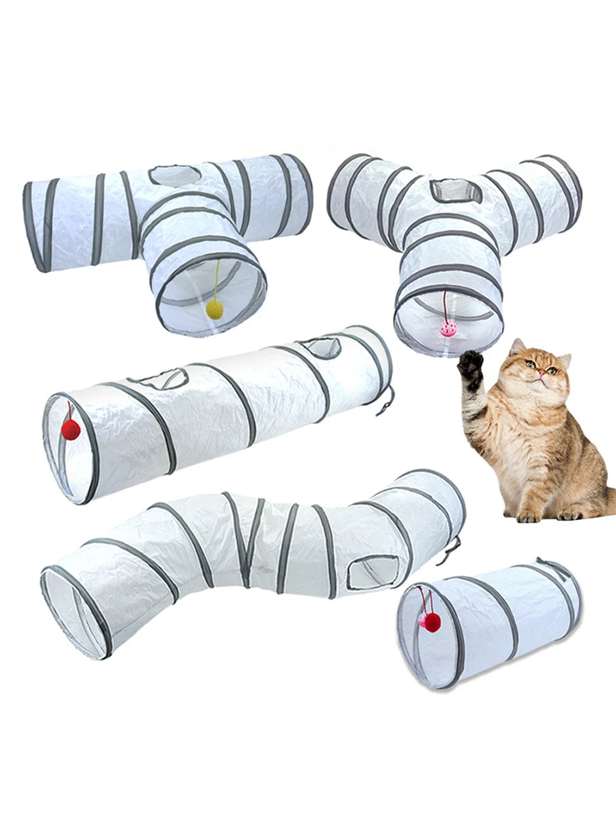 White Foldable Cat Tunnel – Interactive Fun Play Tube for Kittens and Cats
