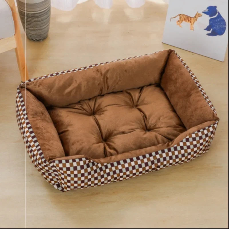 Square Plush Calming Dog & Cat Bed – Soft Sofa Cushion for Small & Medium Pets