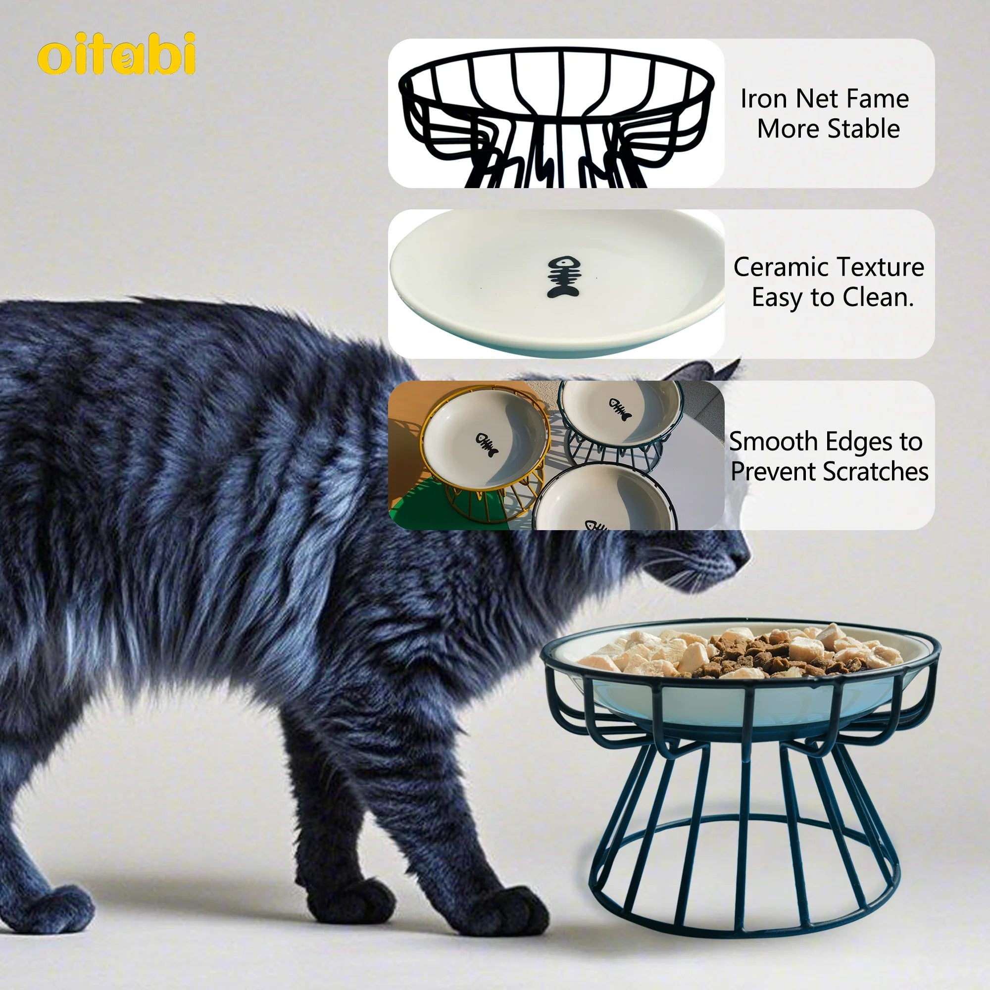🐾 Oitabi Elevated Cat Bowls – Raised Ceramic Food Dishes with Metal Stand