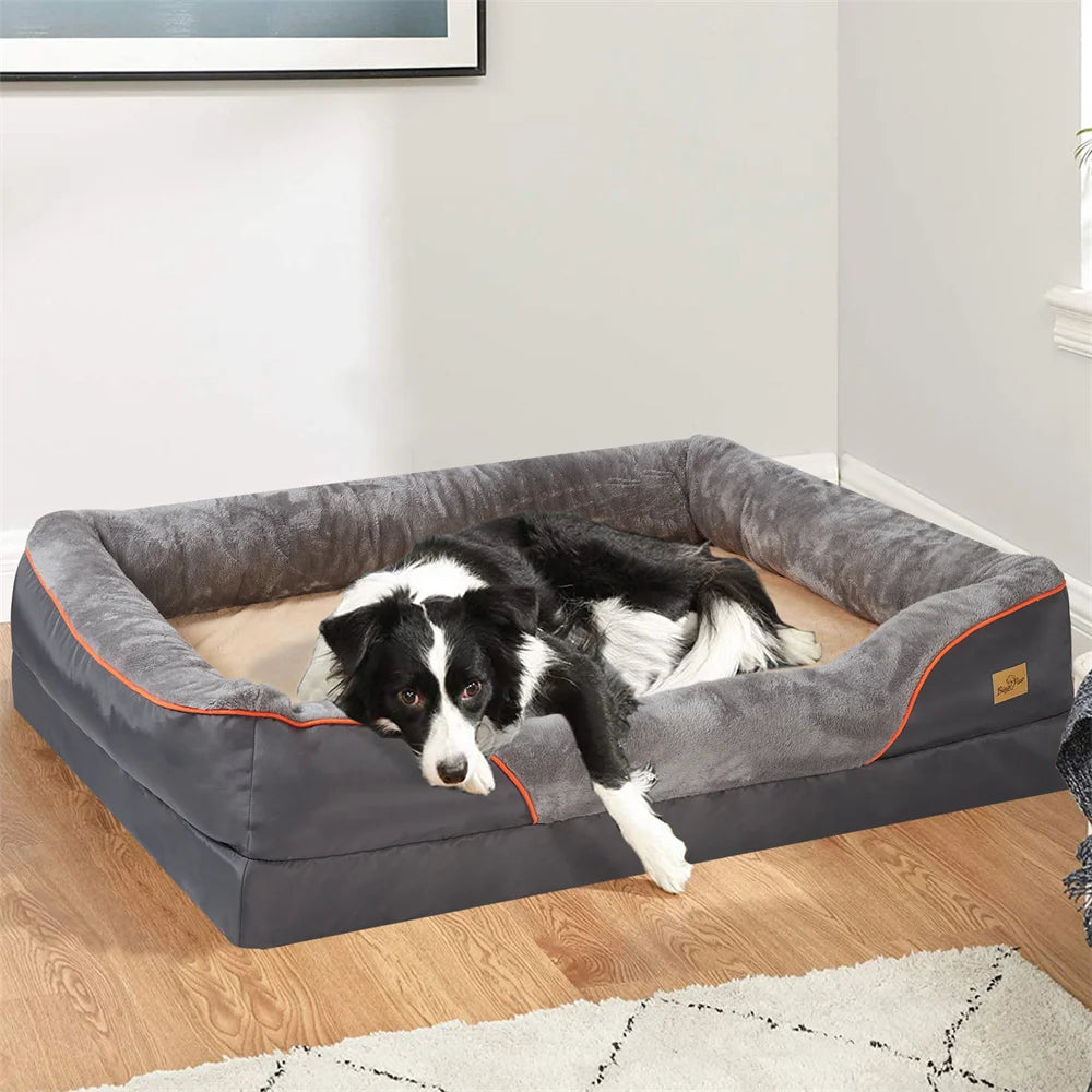 Jumbo Orthopedic Dog Bed with Memory Foam – Waterproof Pet Sofa Couch with Removable Cover & Bolsters