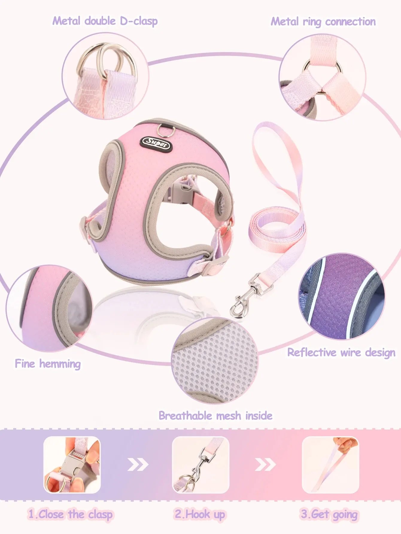 🐾 Supet Step-In Pet Harness – Adjustable, Reflective & Breathable for Dogs & Cats 🐶🐱