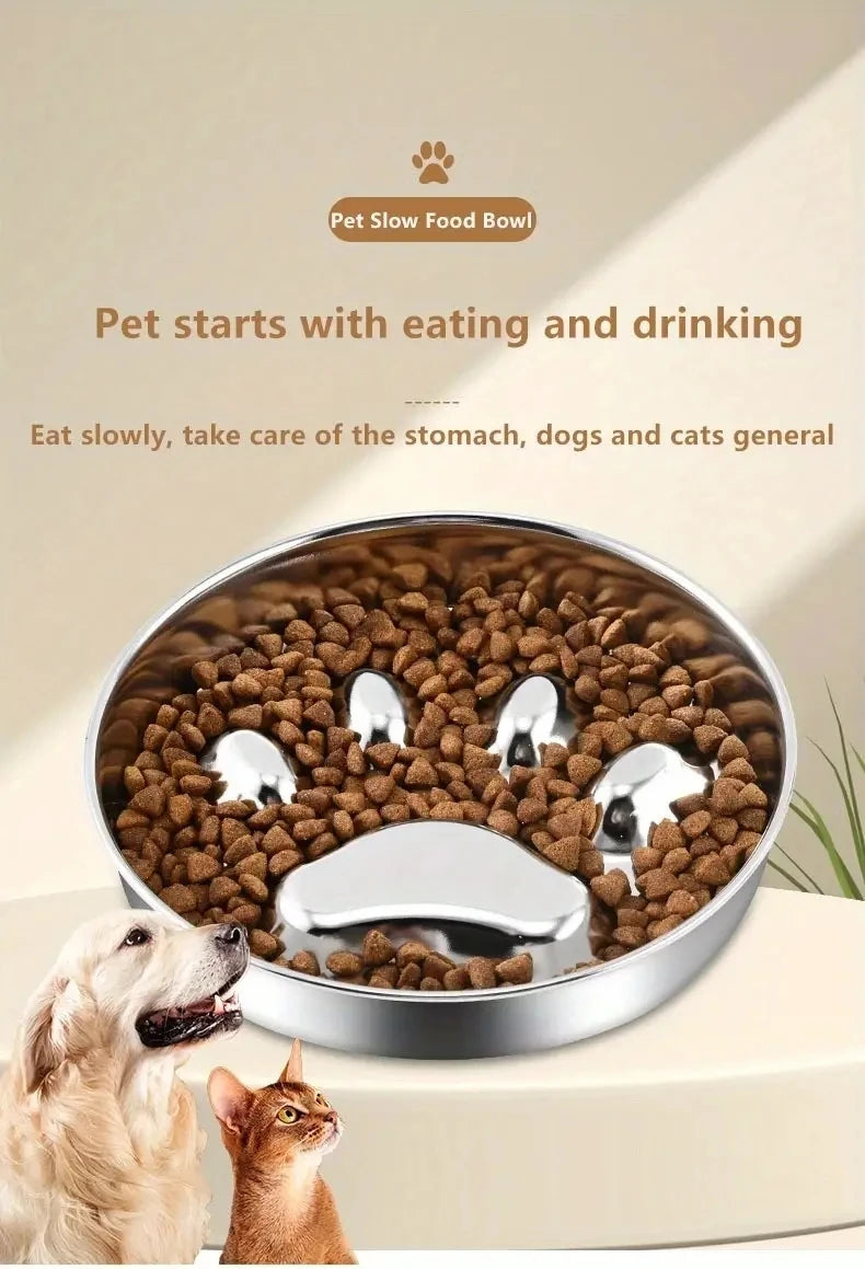 Premium Stainless Steel Slow Feeder Pet Bowl with Cervical Spine Protection – Anti-Choke Dog & Cat Food Bowl