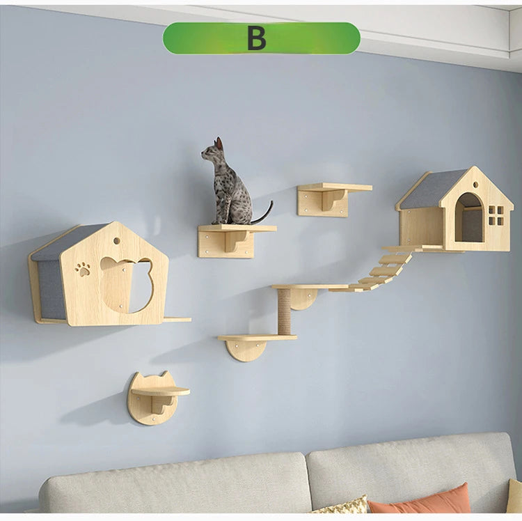 🐾 Wooden Wall Climbing Set for Cats – DIY Modular Cat Tower & Training System