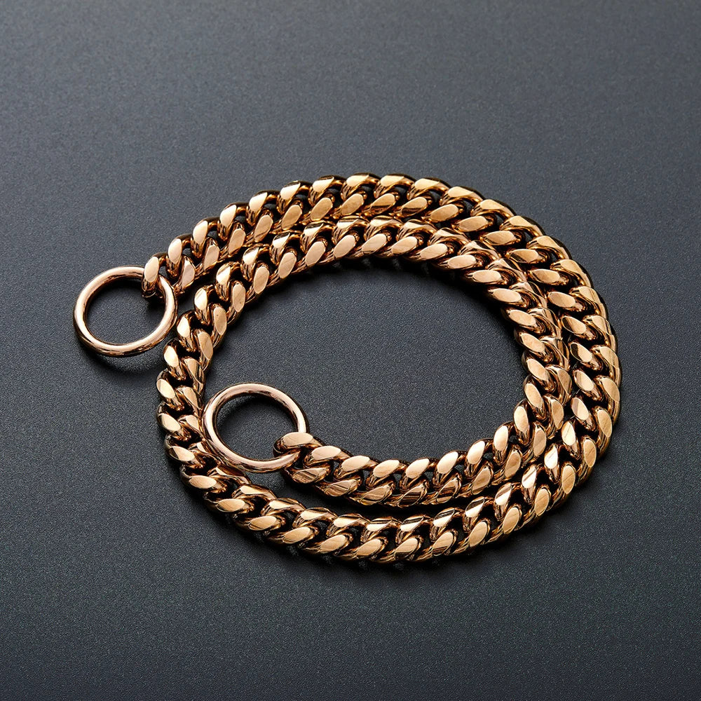 🐕 Heavy-Duty Gold Chain Dog Choke Collar – 10mm Gold-Plated Stainless Steel