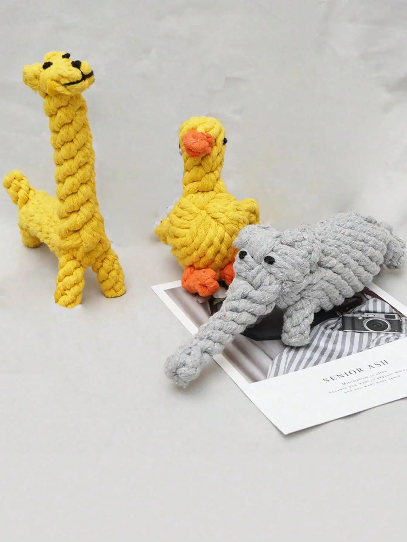 Hand-Woven Cotton Rope Animal Toy – Durable Knot Chew Toy for Small & Medium Dogs