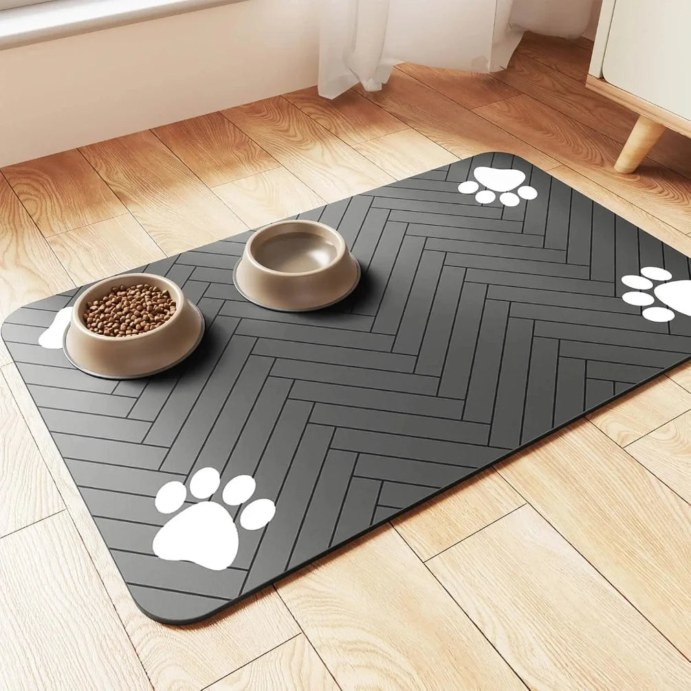 Absorbent Pet Feeding Mat with Waterproof Rubber Backing – Quick Dry Placemat for Dog & Cat Bowls