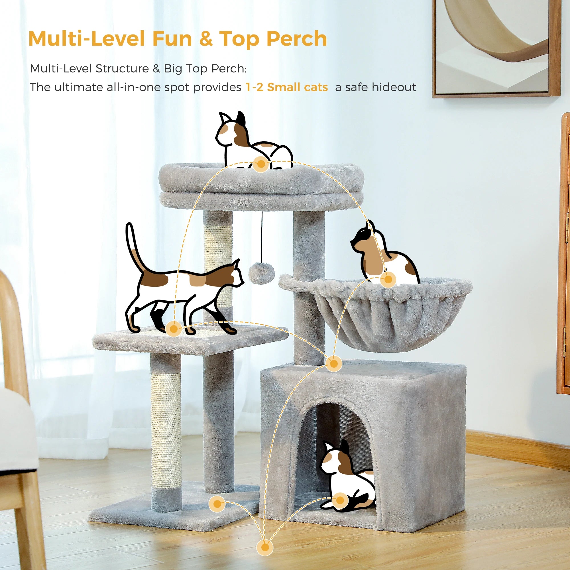 Cat Tree Tower – Scratching Posts, Hammock & Perch