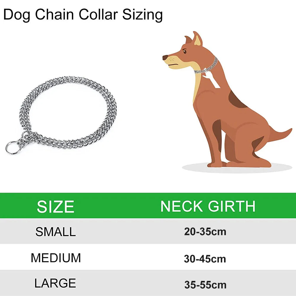 Double Row Stainless Steel Choke Collar – Adjustable Slip P Chain Dog Training Collar for Medium & Large Dogs