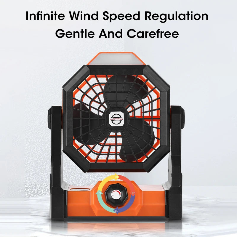 2024 Rechargeable Camping Fan with LED Light – 7800mAh Battery, Hook & Desk Mount for Tent, Car, or Outdoor Trips