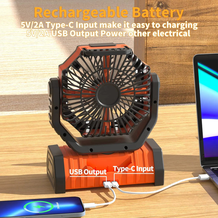 🌬️ 20000mAh / 10000mAh USB Rechargeable Camping Fan – Portable Wireless Air Circulator with Hook & 270° Head Rotation