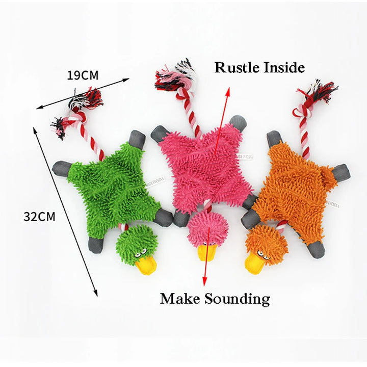 Duck Plush Dog Toy with Rope – Squeaky Training Chew for Small & Medium Dogs 🦆🐾