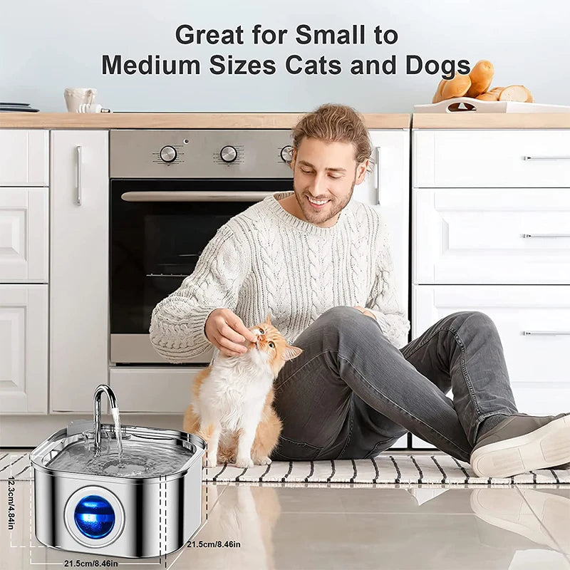 🐾 3.2L 304 Stainless Steel Pet Water Fountain – Super Quiet Automatic Cat Drinking Fountain
