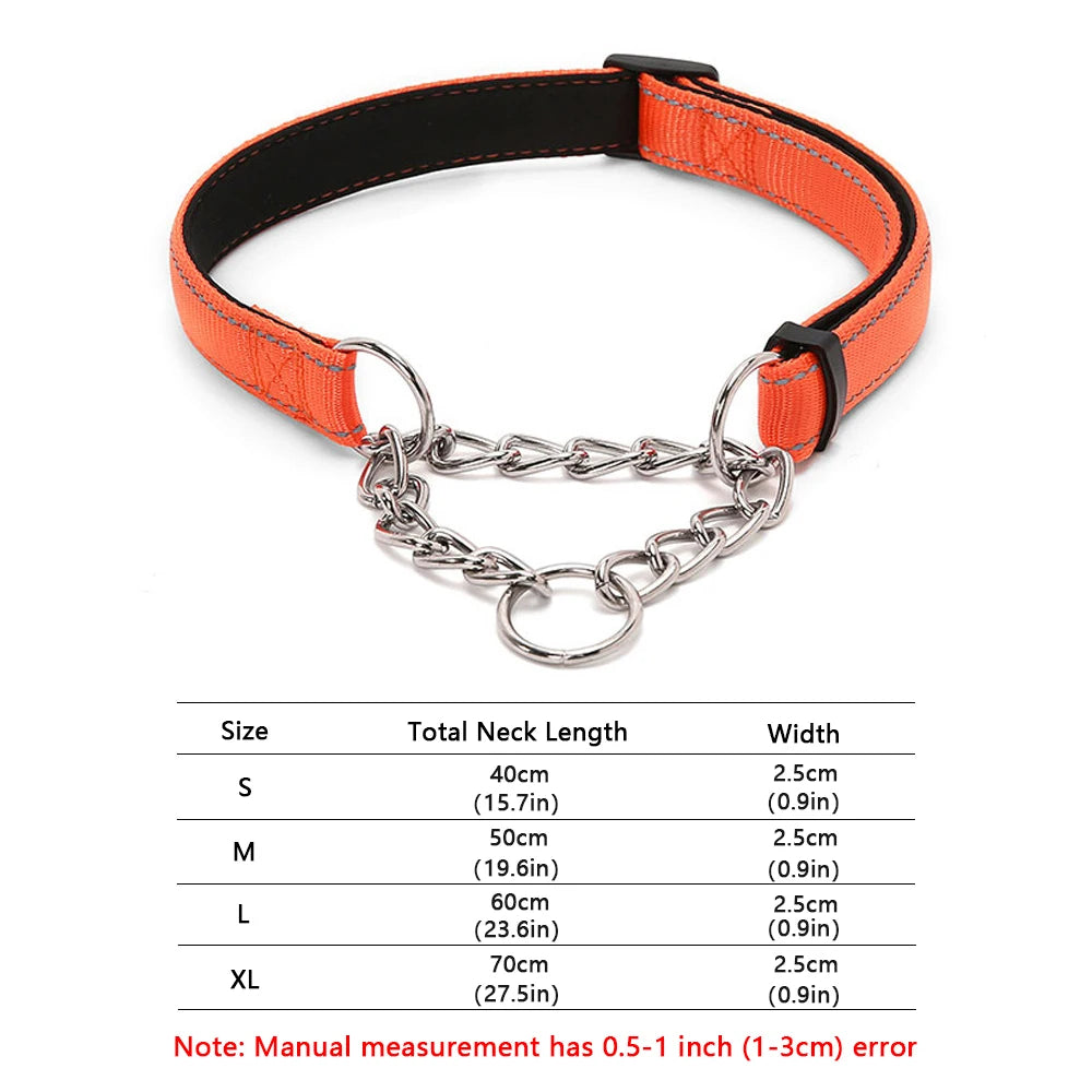 Reflective Martingale Dog Collar with Stainless Steel Chain – No Pull Training Collar for Small, Medium & Large Dogs