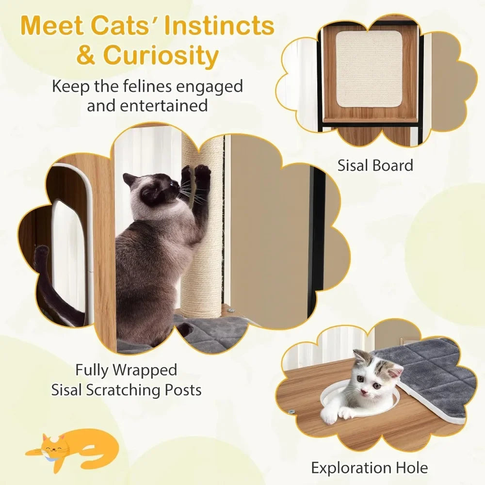 🐾 52" Wooden Cat Tree – Multi-Level Tower with Metal Frame & Sisal Scratching Posts