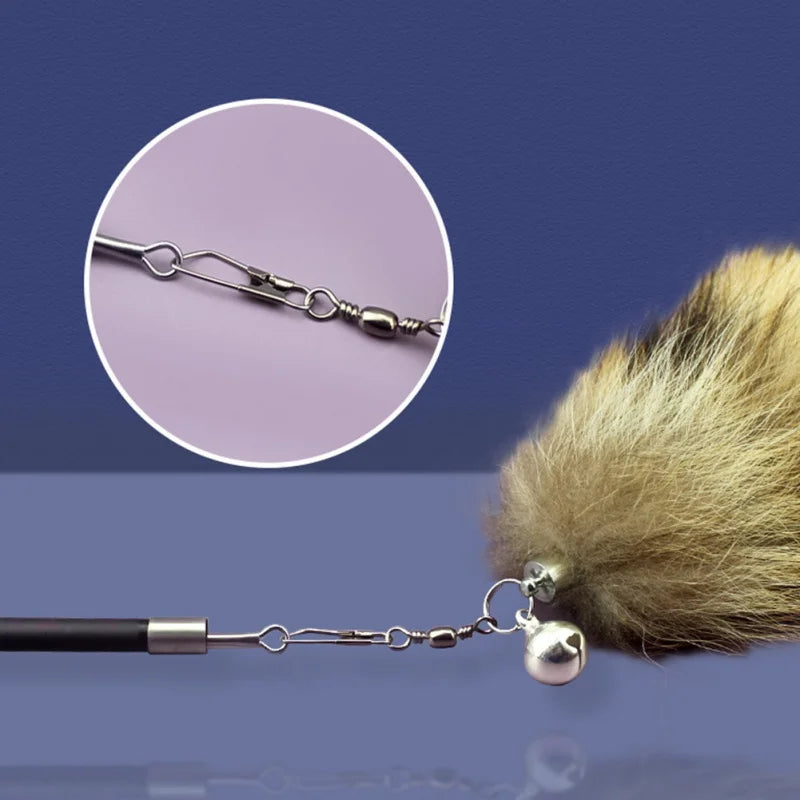 🦊 Funny Fox Hair Cat Teaser Wand – Feather Stick Toy with Replacement Head