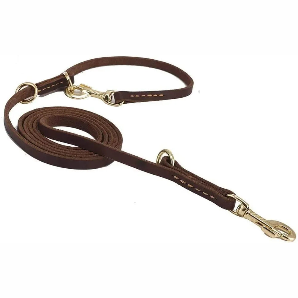 Real Leather Multifunctional Dog Leash – Hands-Free, Tie-Out Cable, Double Dog Walking & Running Lead