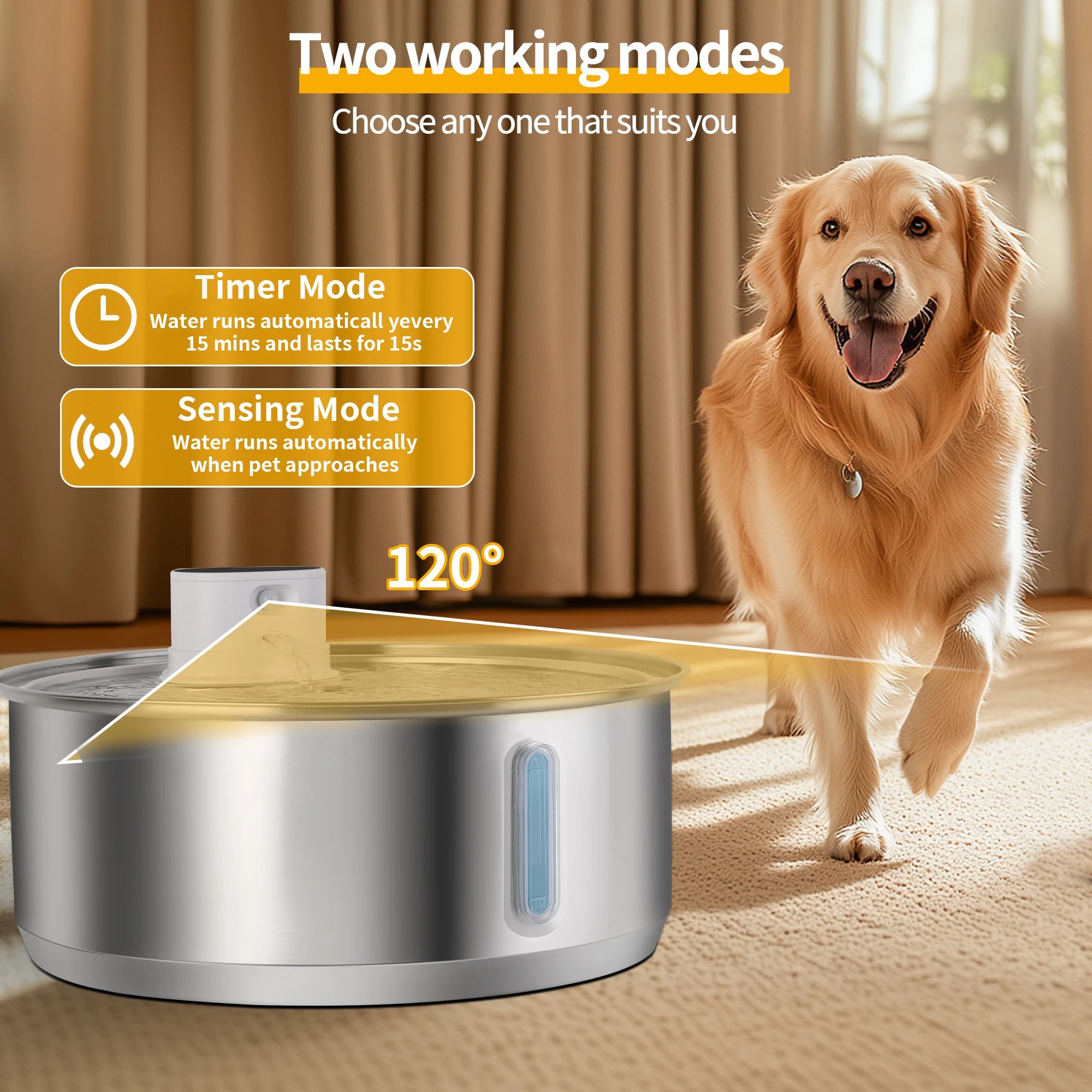 🐕 8L Automatic Stainless Steel Dog Water Fountain – Wireless Battery & Sensor Dispenser