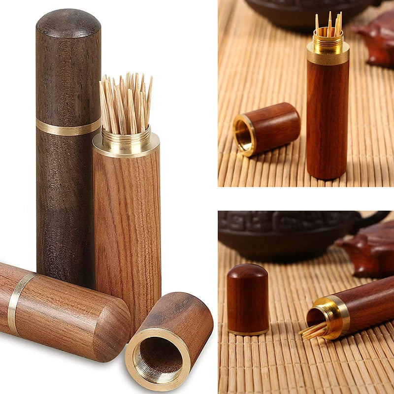 Handmade Wooden Toothpick Holder – Pearwood Capsule Case | Portable Hiking Toothpick Storage Box