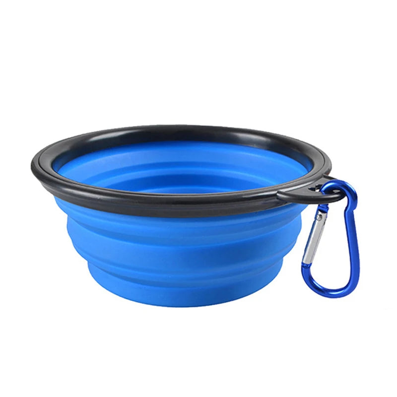 🐶 Folding Portable Silicone Dog Feeder Bowl – 2-in-1 Food & Water Dispenser with Carabiner