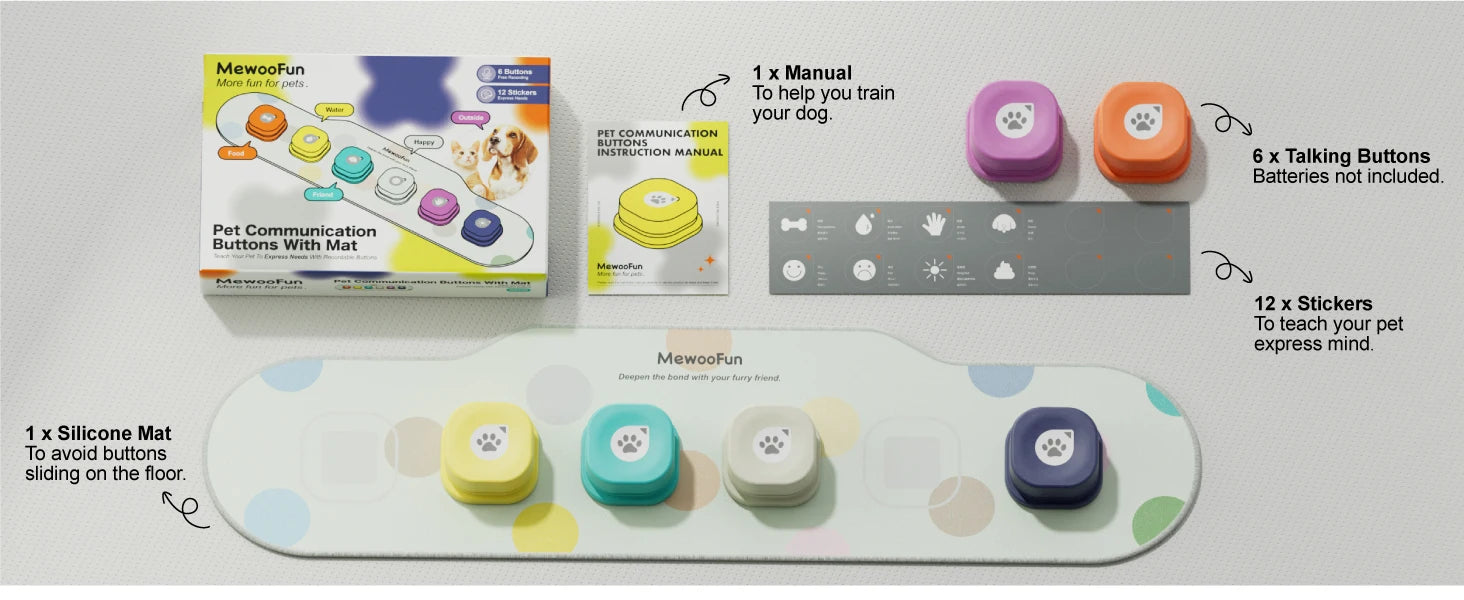 Mewoofun Talking Dog Buttons – Voice Recording Communication Buttons for Pets with Mat | Interactive Training Buzzer for Dogs & Cats