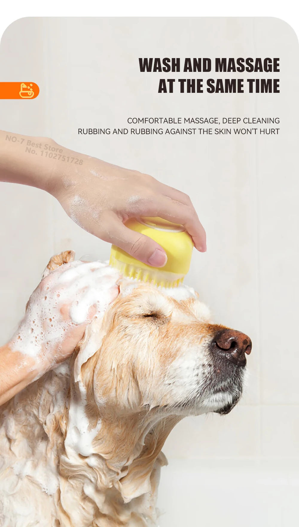 2-in-1 Dog Bathing Brush with Shampoo Dispenser – Soft Silicone Pet Massage & Grooming Brush for Dogs & Cats