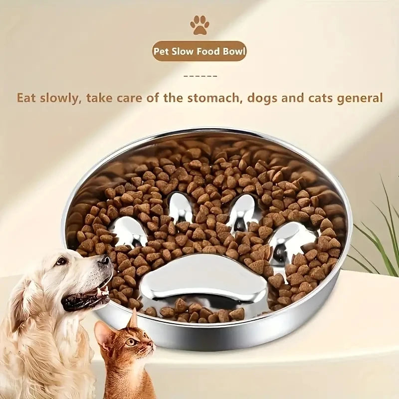 Premium Stainless Steel Slow Feeder Pet Bowl with Cervical Spine Protection – Anti-Choke Dog & Cat Food Bowl