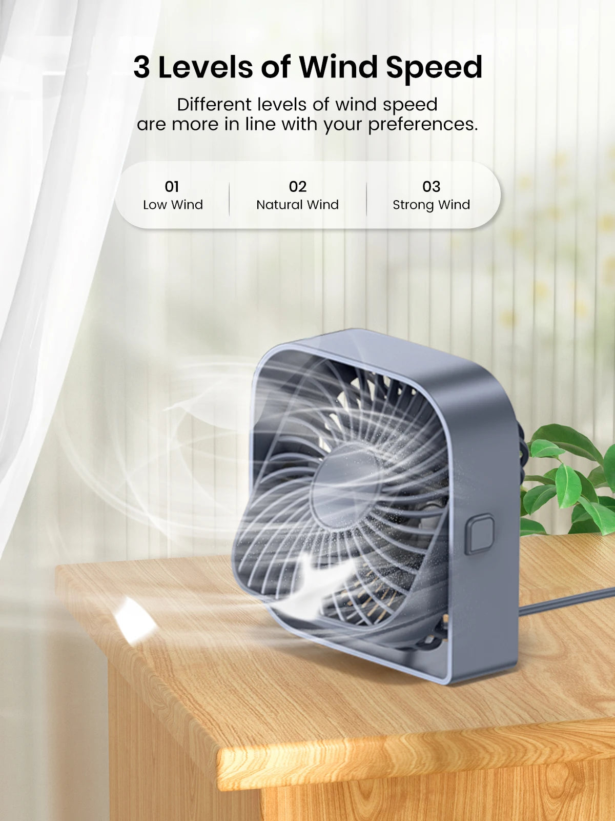 🌬️ TOPK USB Desk Fan – Portable Mini Fan with 3 Speeds | Quiet Cooling Fan for Home, Office, Desktop