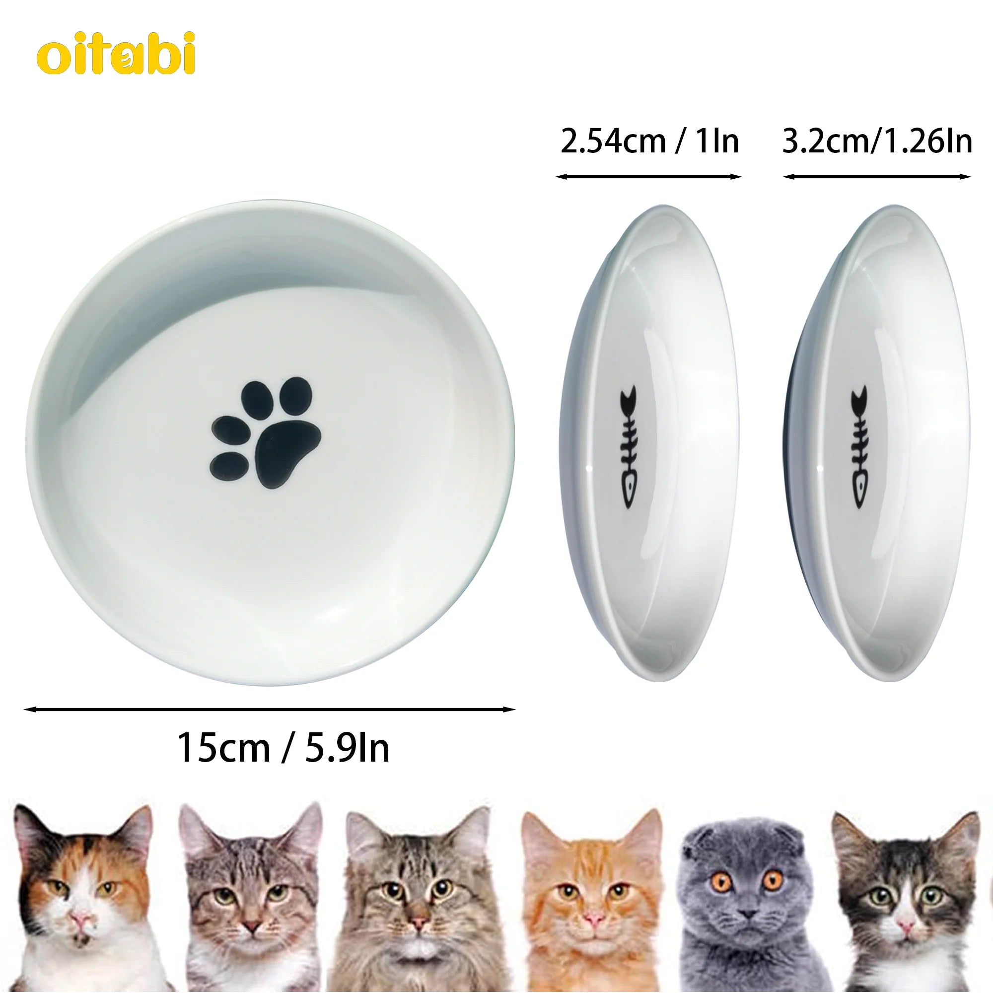 🐾 Oitabi 3PCS No-Spill Cat Bowl Set – Shallow Ceramic Dishes for Cats & Kittens