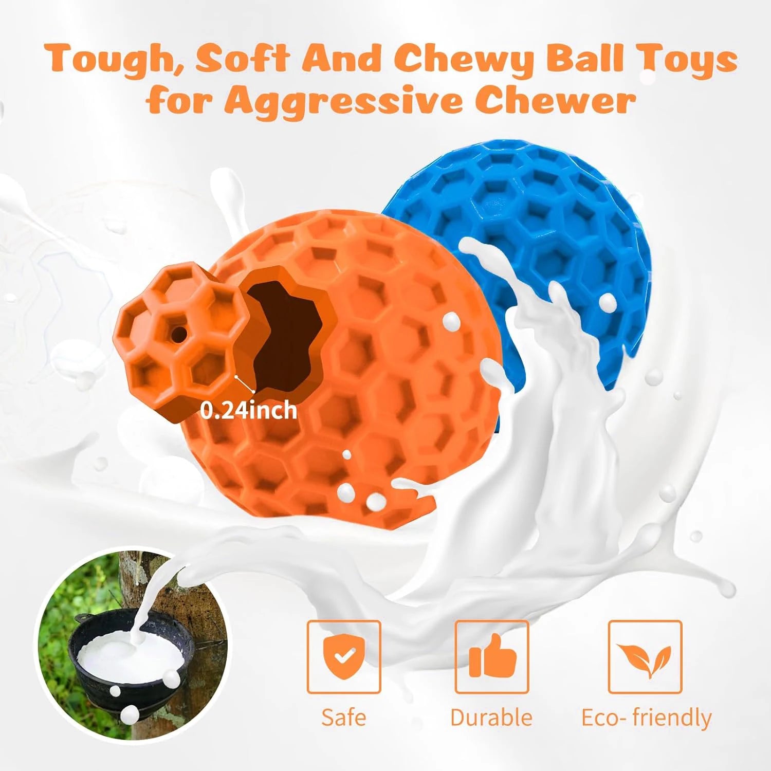 2pc Indestructible Squeaky Dog Balls – Natural Rubber Teething Chew Toys for Aggressive Chewers