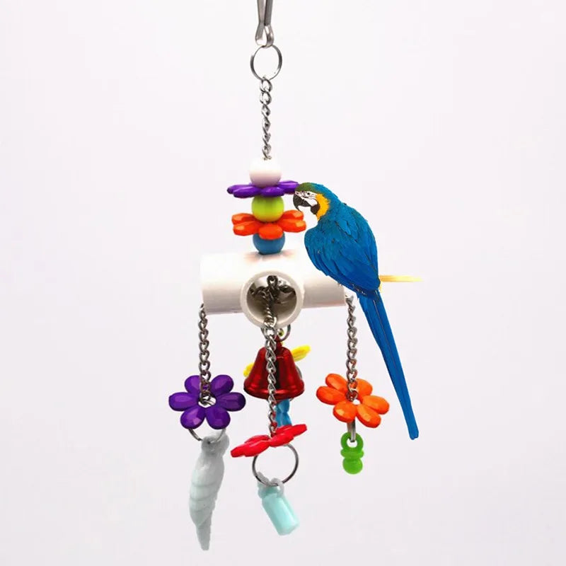 Pet Bird Parrot Toy – 4 Stainless Steel Pots with Acrylic String | Cage Chewing & Foraging Toy for Birds