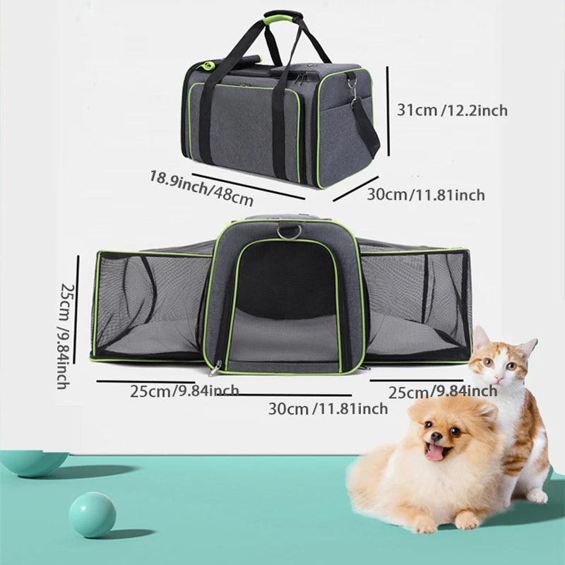 Foldable Large Capacity Pet Carrier Bag – Breathable Expandable Cat & Small Dog Travel Tote