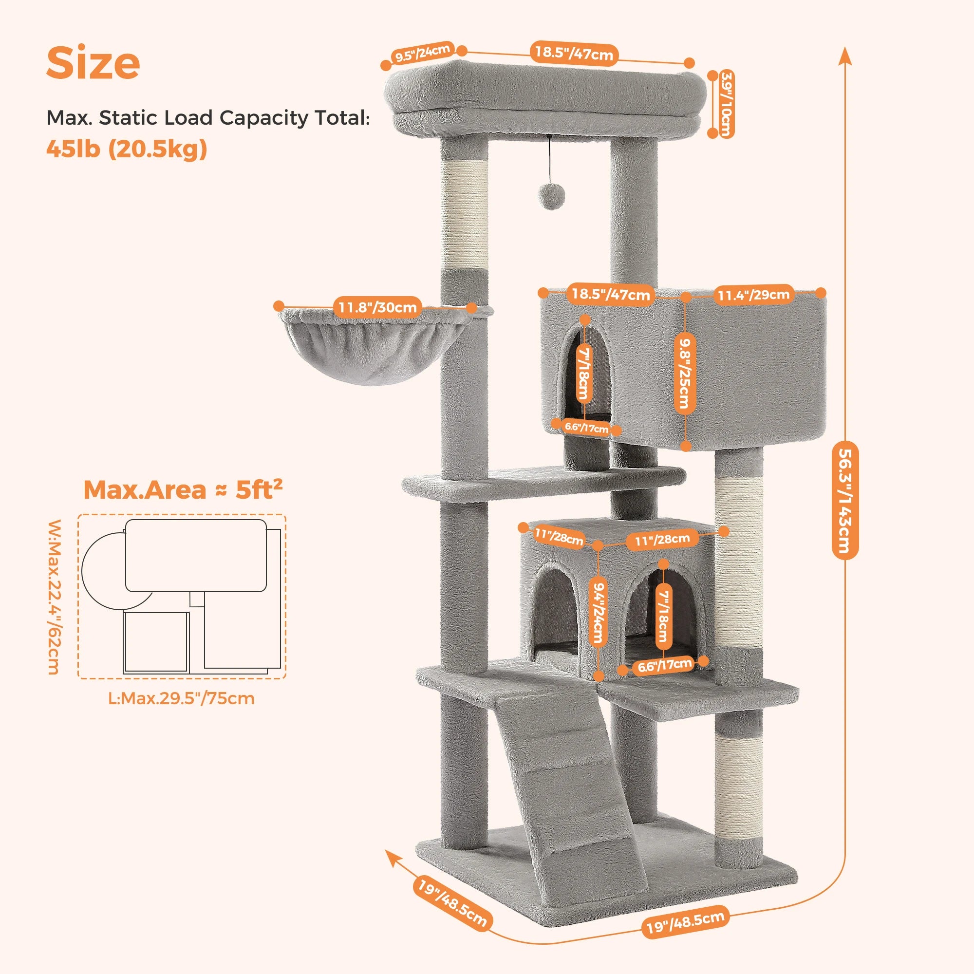 🐾 Cat Tree Tower Condo – Plush Perch, Hammock & Sisal Scratching Posts