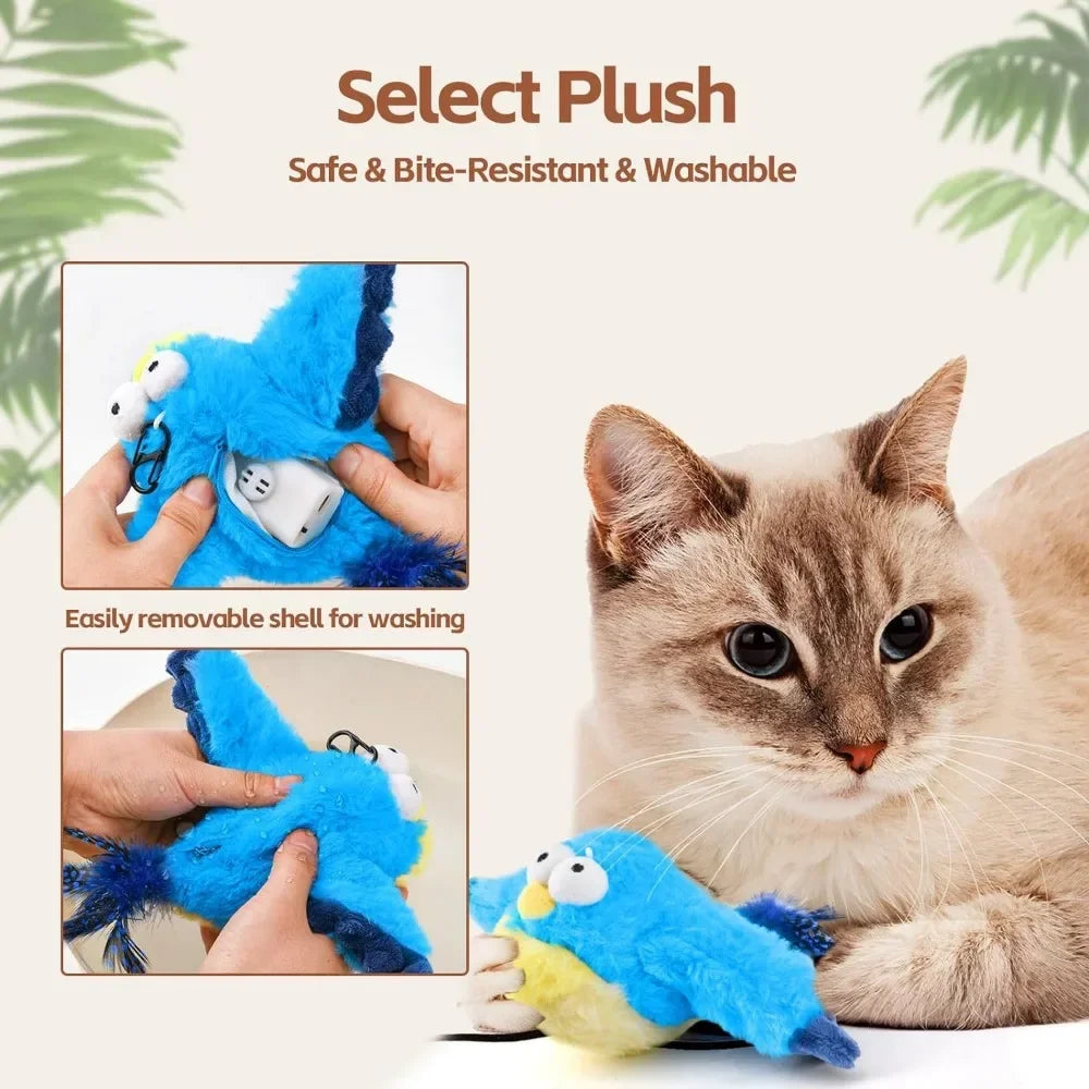 Interactive Chirping & Flapping Bird Cat Toy – Rechargeable Plush with Catnip